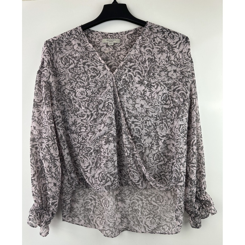 All Saints Penny Rosey Dusty Pink Boho Faux Wrap Long Sleeve Floral Blouse Med M - Picture 8 of 8